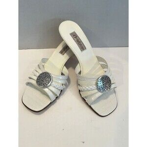 Brighton Kyoto Stacked Kitten Heel Sandals Size 8 M White Made in Italy